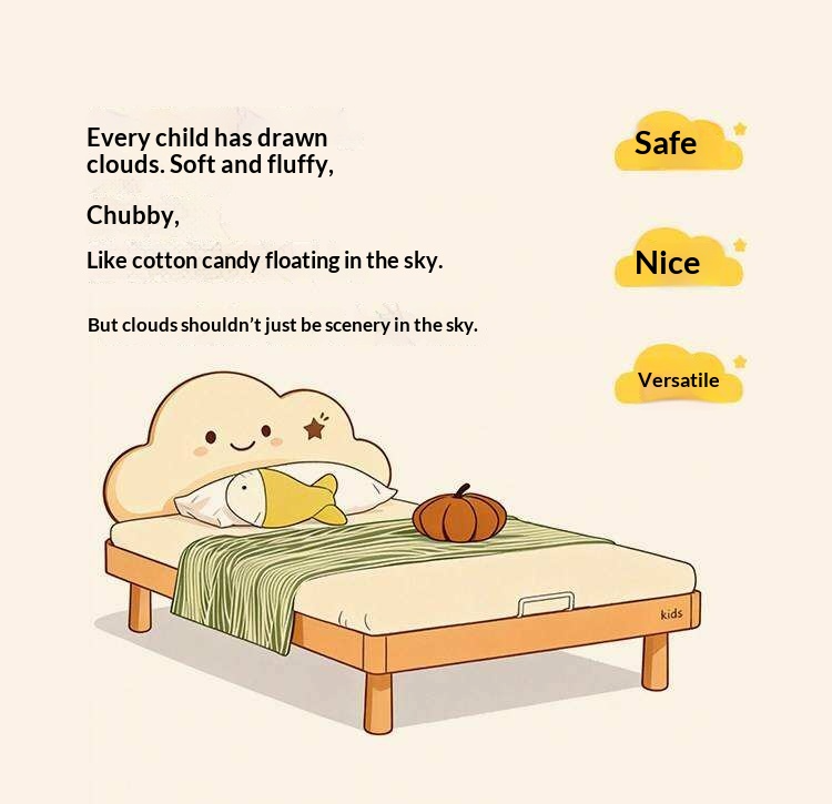 Beech Solid Wood Kids Montessori Platform Bed with Cloud Headboard