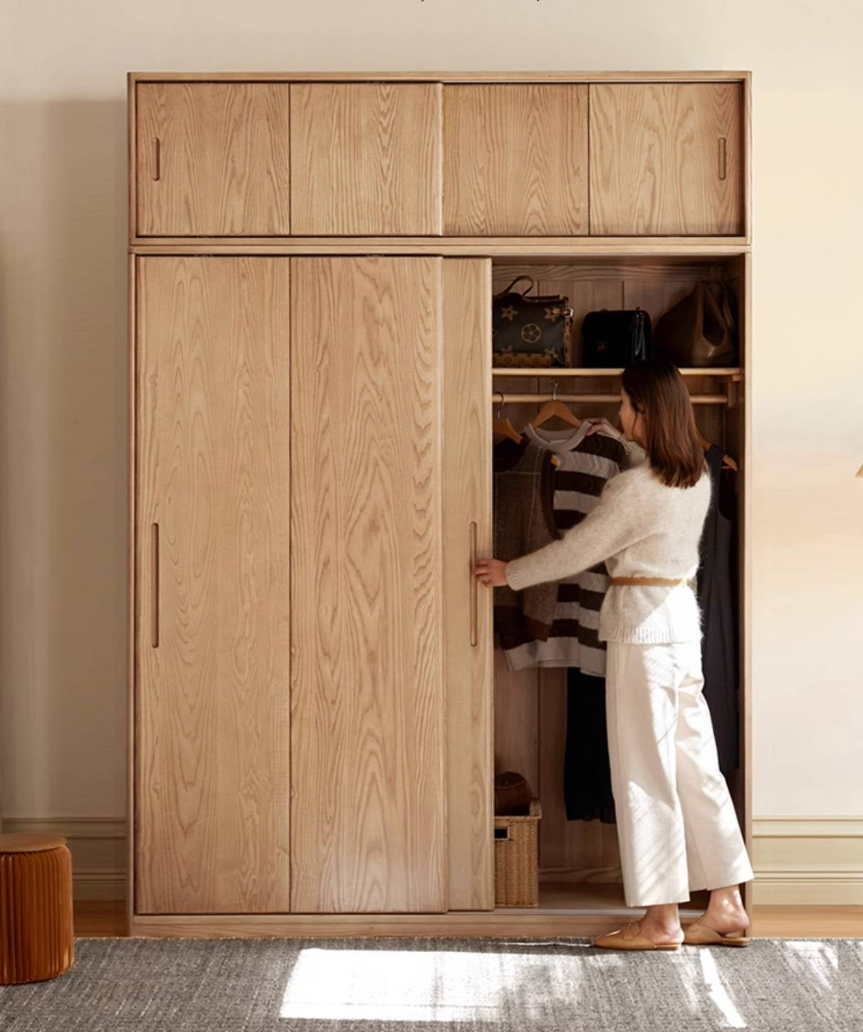 Oak, Ash Solid Wood Wardrobe With Sliding Doors