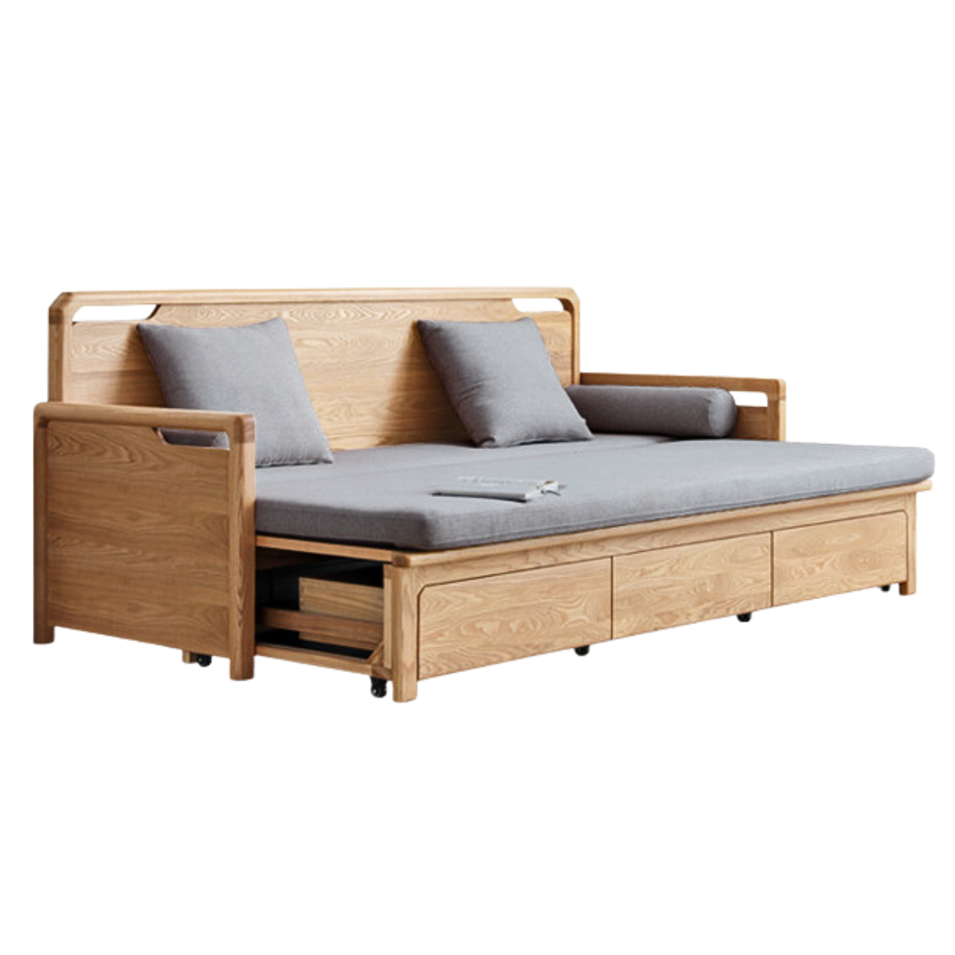 Ash Solid Wood Retractable Multifunctional Box Sofa Bed: