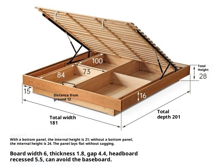 Cherry Solid Wood Floating Platform Box Bed, Headboard-Free Bed