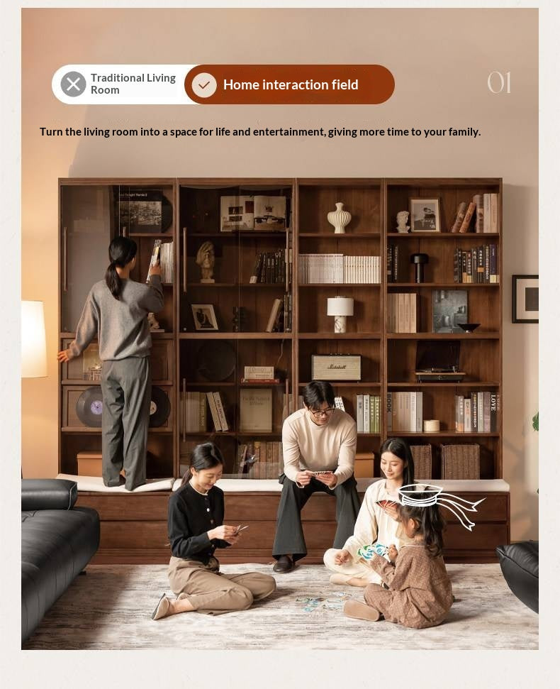 Solid Longan Hardwood, Ash Solid Wood Bookcase with Floor-to-Deck and Wall-Mounted Display Cabinet