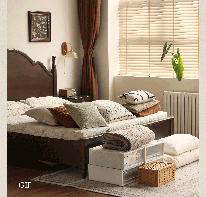 Poplar Solid Wood Box Bed — American Retro Vintage Style Off-the-Ground Box Bed