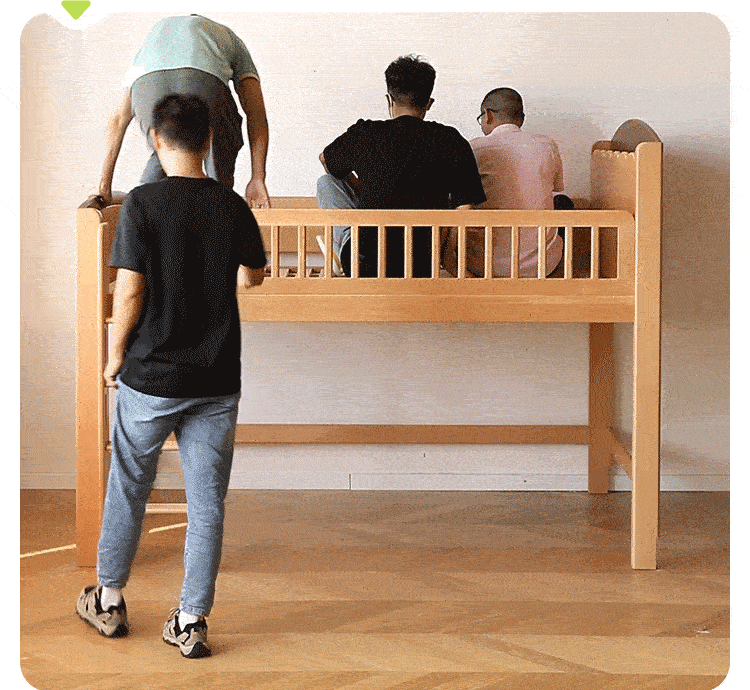 Beech Solid Wood Children's Soft Backrest Storage Loft Bed with Night Light