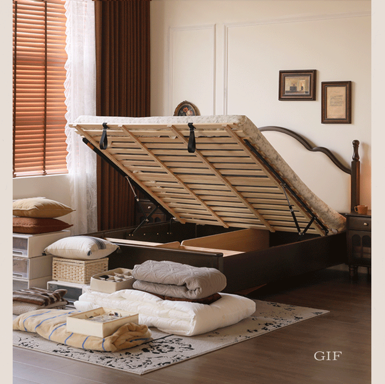 Poplar Solid Wood Box Bed — American Style Vintage with Soft Backrest