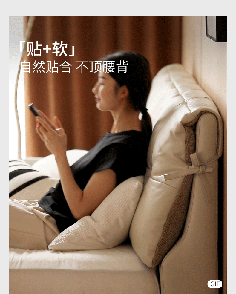 Genuine Leather Italian Light Luxury White Soft Headboard Bed