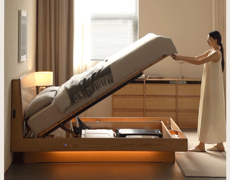 Ash Solid Wood Electric Storage Box Bed — Modern Minimalist Design