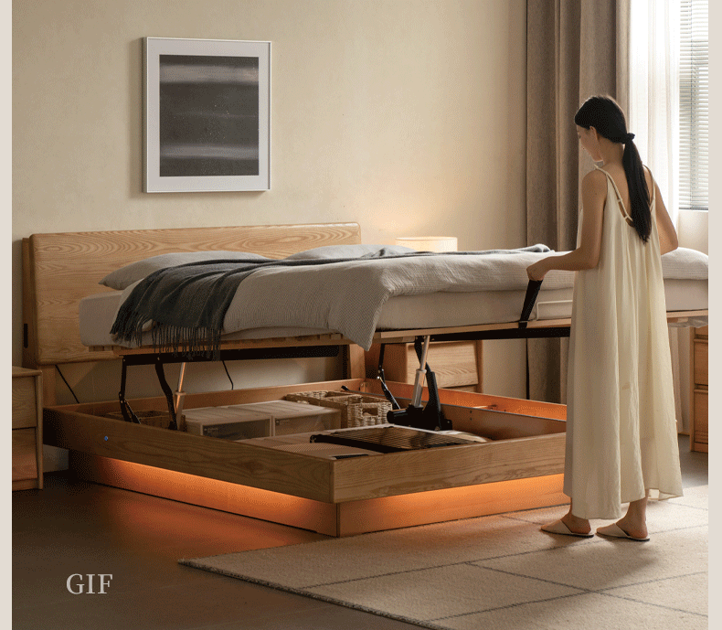 Ash Solid Wood Electric Storage Box Bed — Modern Minimalist Design