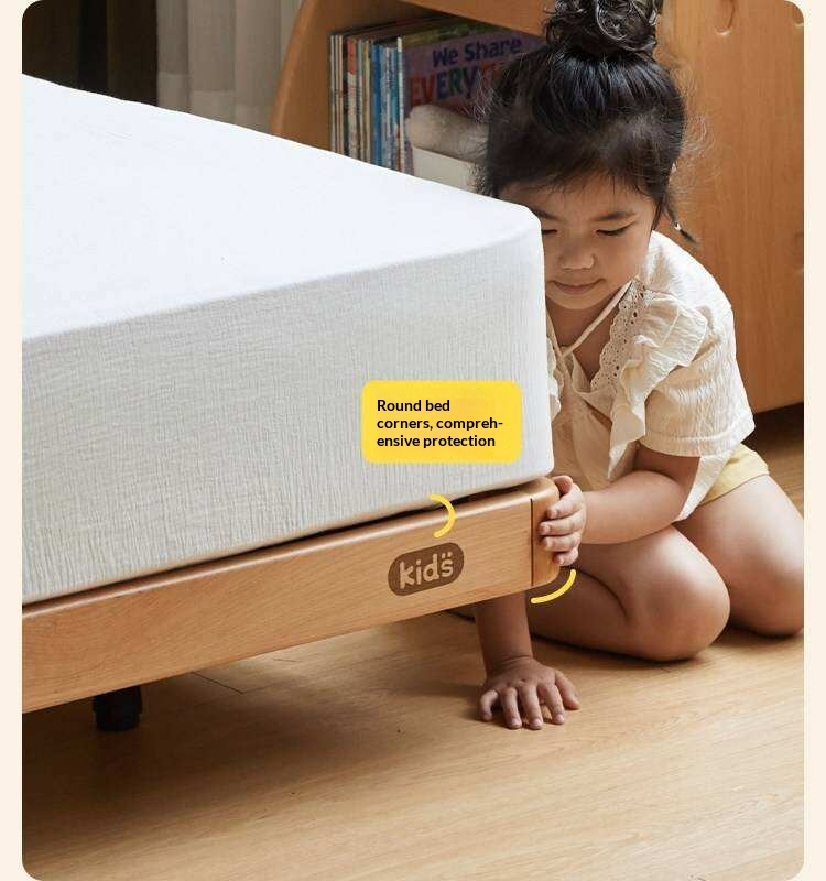 Beech Solid Wood Kids Platform Bed with Rounded Headboard