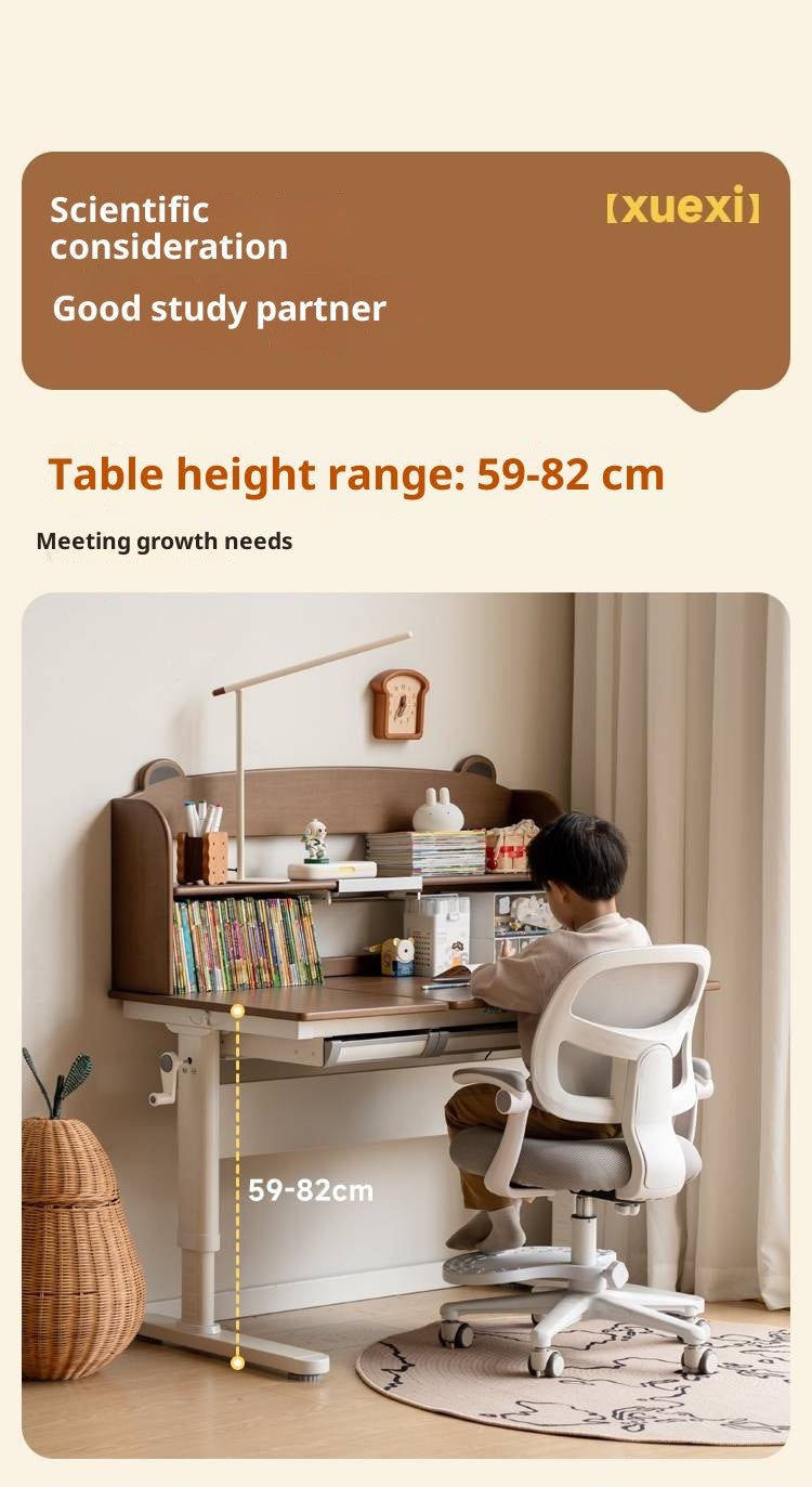 Solid Rubberwood Children s Hand-cranked Height Adjustable Desk