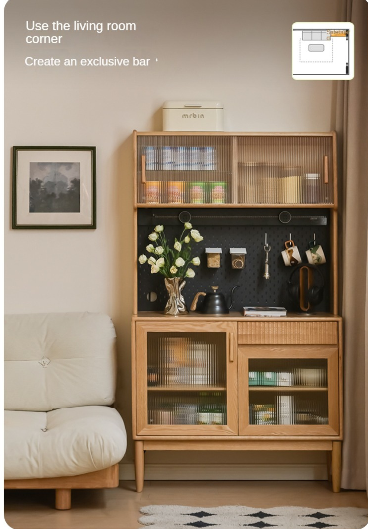 Cherry, Oak, Black Walnut Solid Wood Retro Dining Sideboard