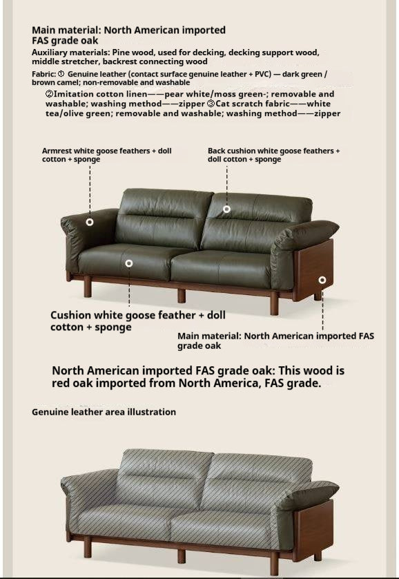 Black Walnut, Oak Solid Wood Sofa Genuine Leather, fabrics
