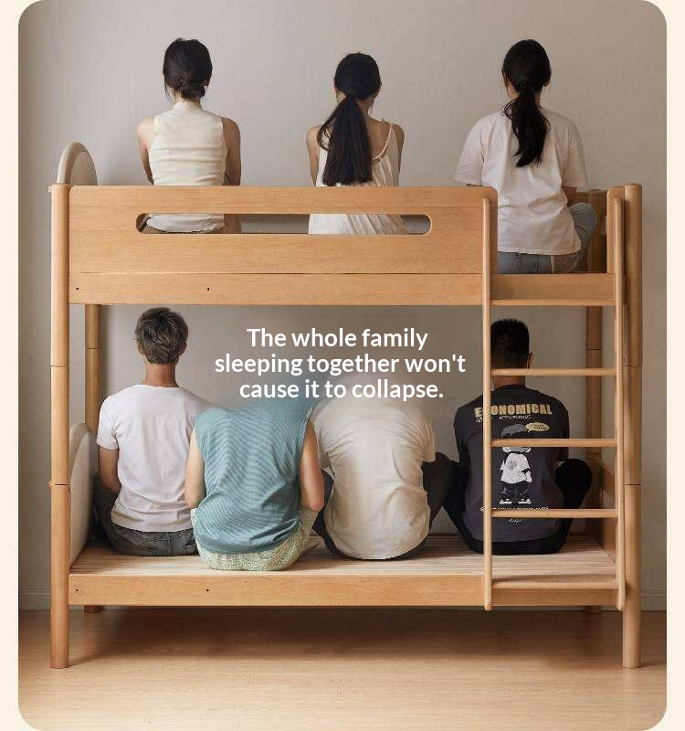 Beech Solid Wood Compact Bunk Bed, Suitable for Adults and Children