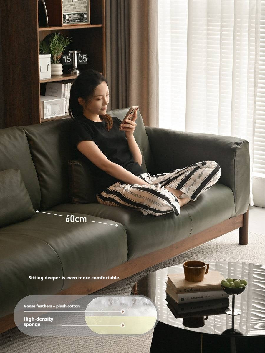 Black Walnut Solid Wood Deep Comfort genuine leather Sofa