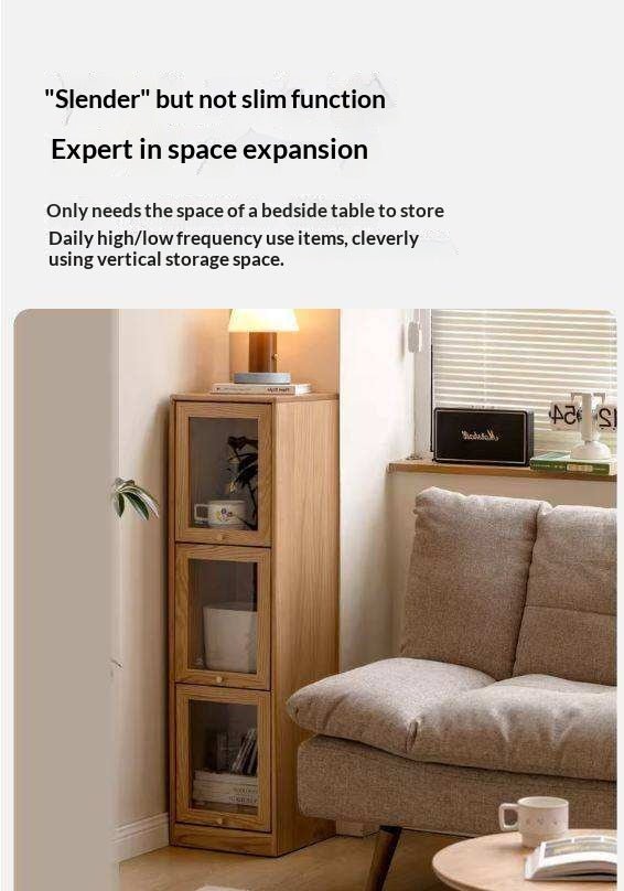 Oak Solid Wood Bookcase Corner Glass Flip Door