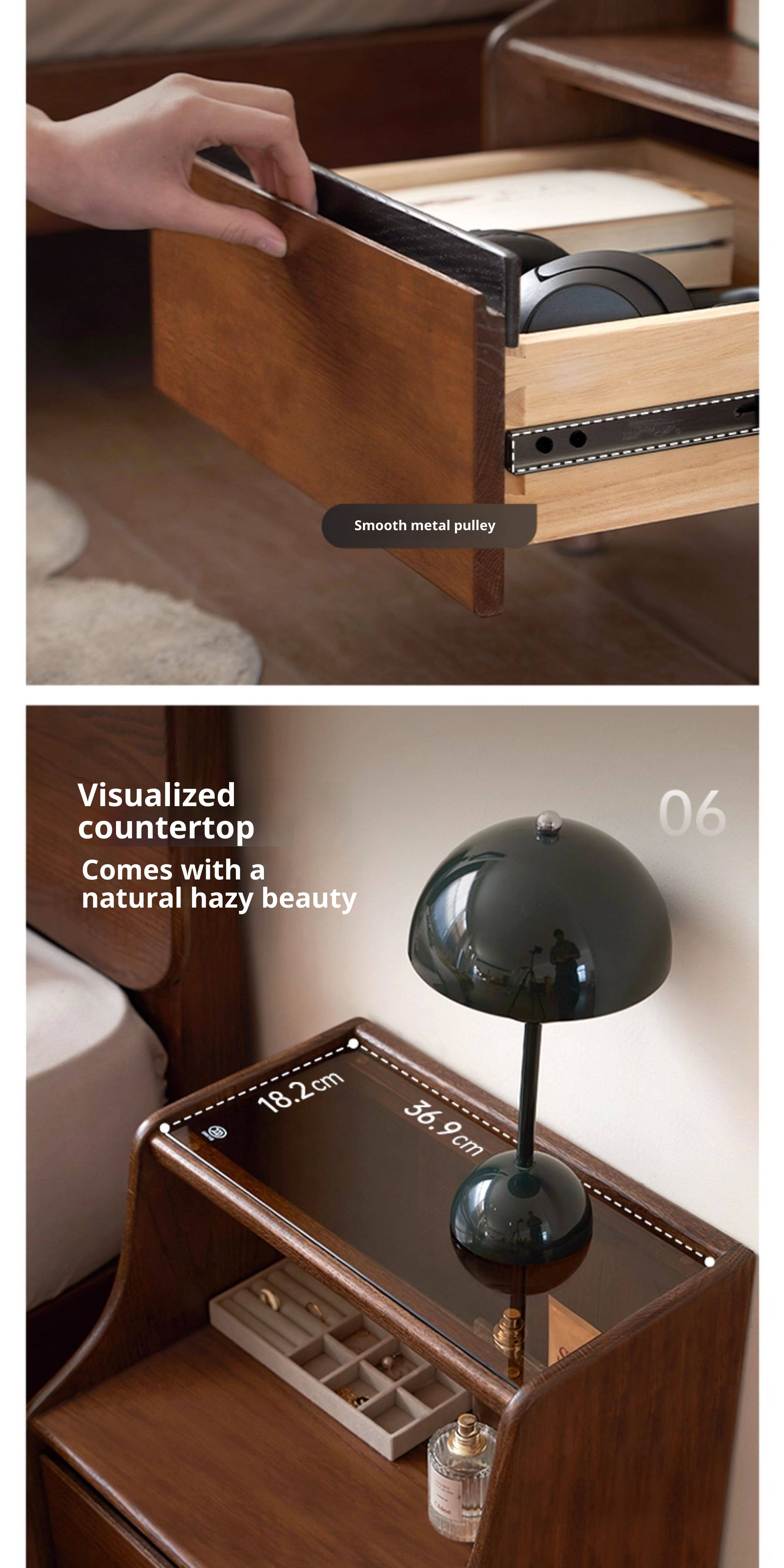 Solid Rubberwood, Oak Solid Wood Nightstand