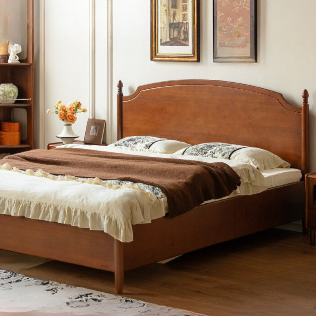Poplar Solid Wood French Country Arched Panel Bed with Storage Base Box Bed