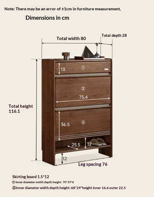Black Walnut Solid Wood Flip Door Shoe Cabinet, Italian Style Entryway Storage Organizer