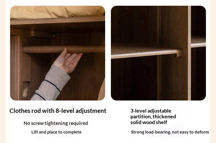 Solid RubberWood Kids Wardrobe Closet with Bear Handles and Storage Drawers