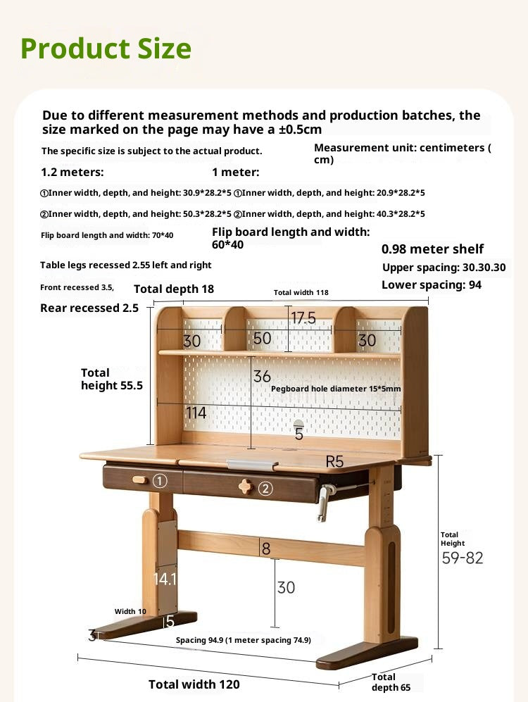 Beech Solid Wood Adjustable Height-Adjustable Study Desk