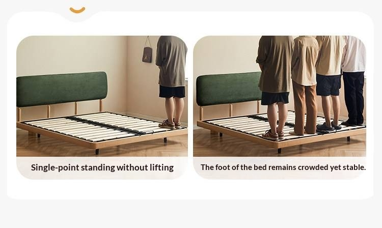 Beech Solid Wood Upholstered Bed — Retro Style with Floating Design, Luminous Light, Luxury Finish