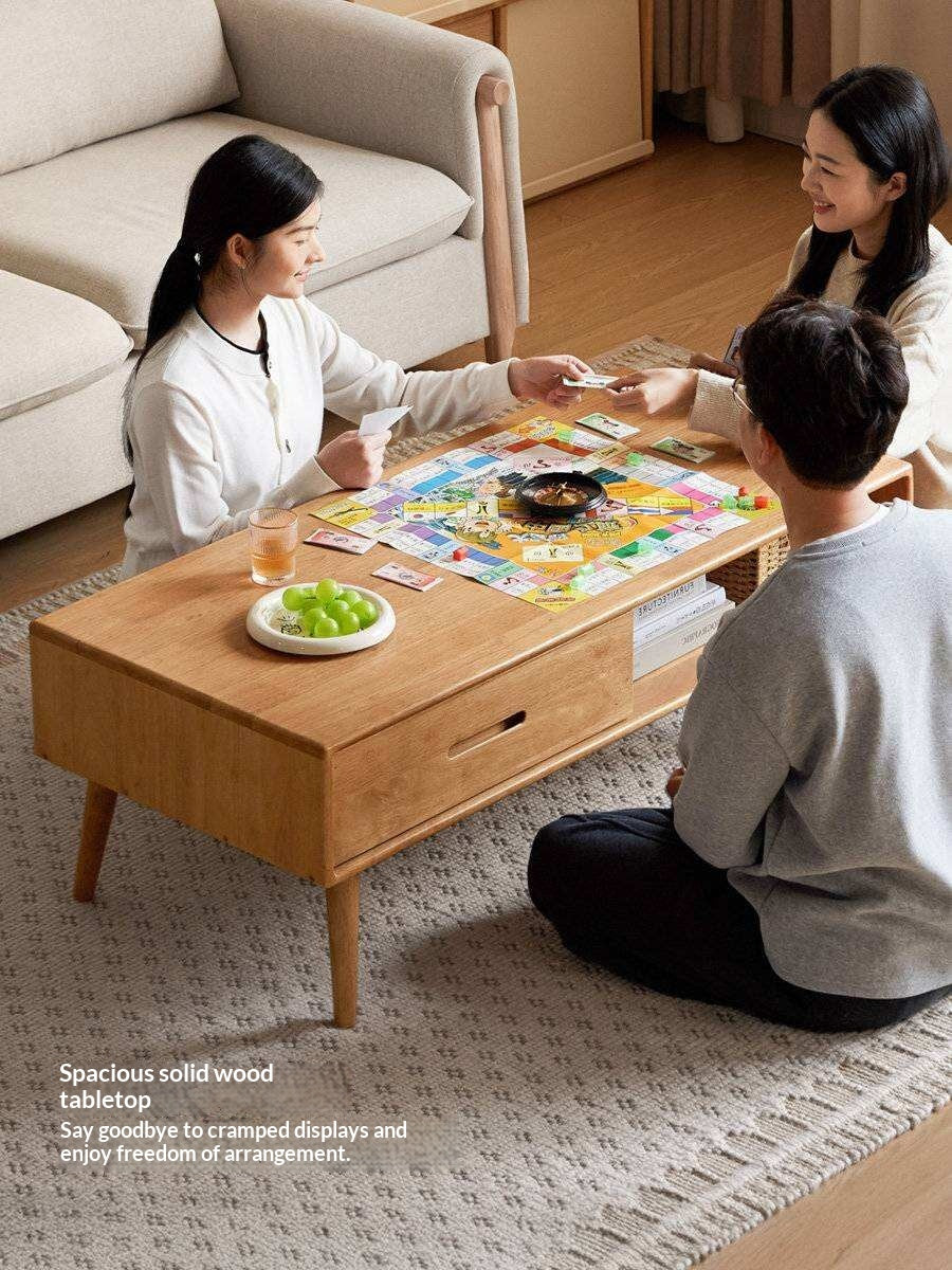 Solid RubberWood Coffee Table with Storage and Modern Aesthetic
