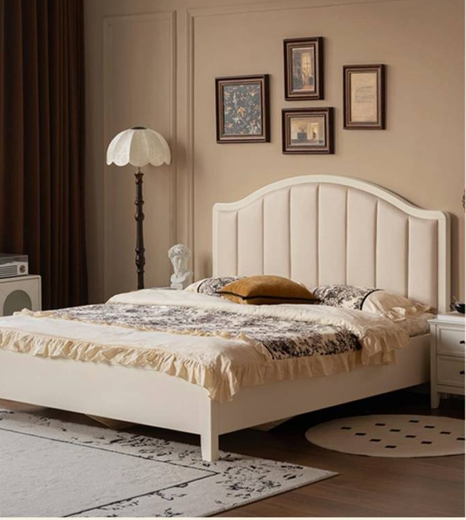 Rubberwood Solid Wood White Large Box Bed American Style