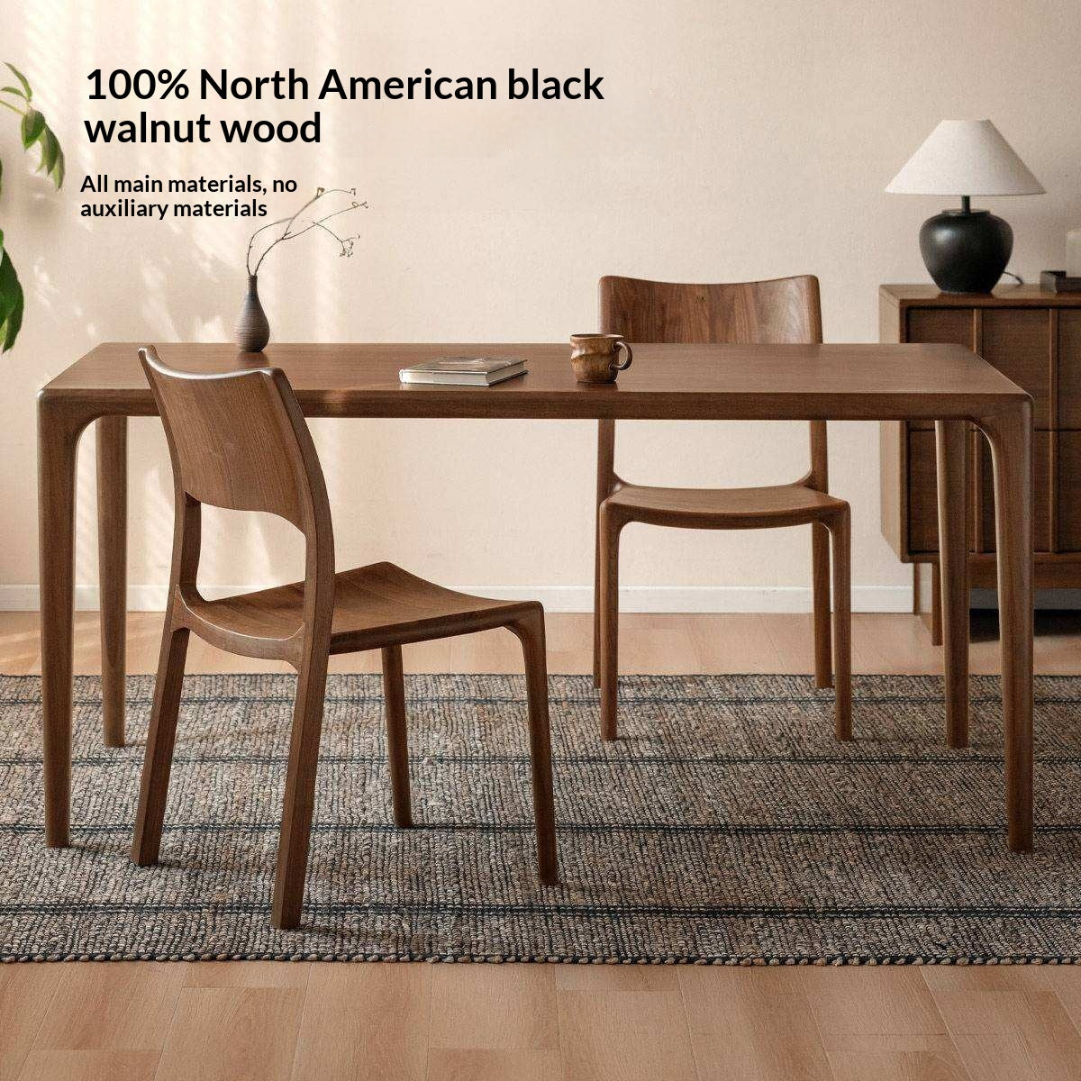 4 pcs Black Walnut Solid Wood Dining Chair with Sculpted Backrest Design
