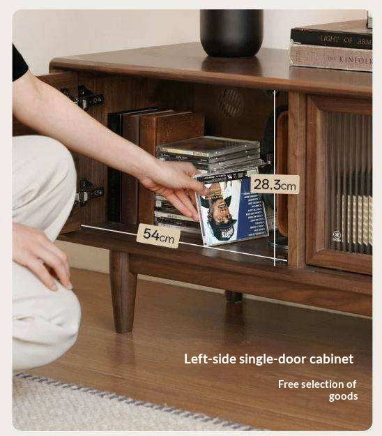 Black Walnut, Ash Solid Wood, Solid Longan Hardwood TV Cabinet with Sliding Door Storage