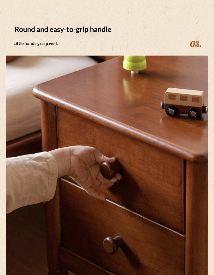 Solid Rubberwood American Retro Style Children's Nightstand