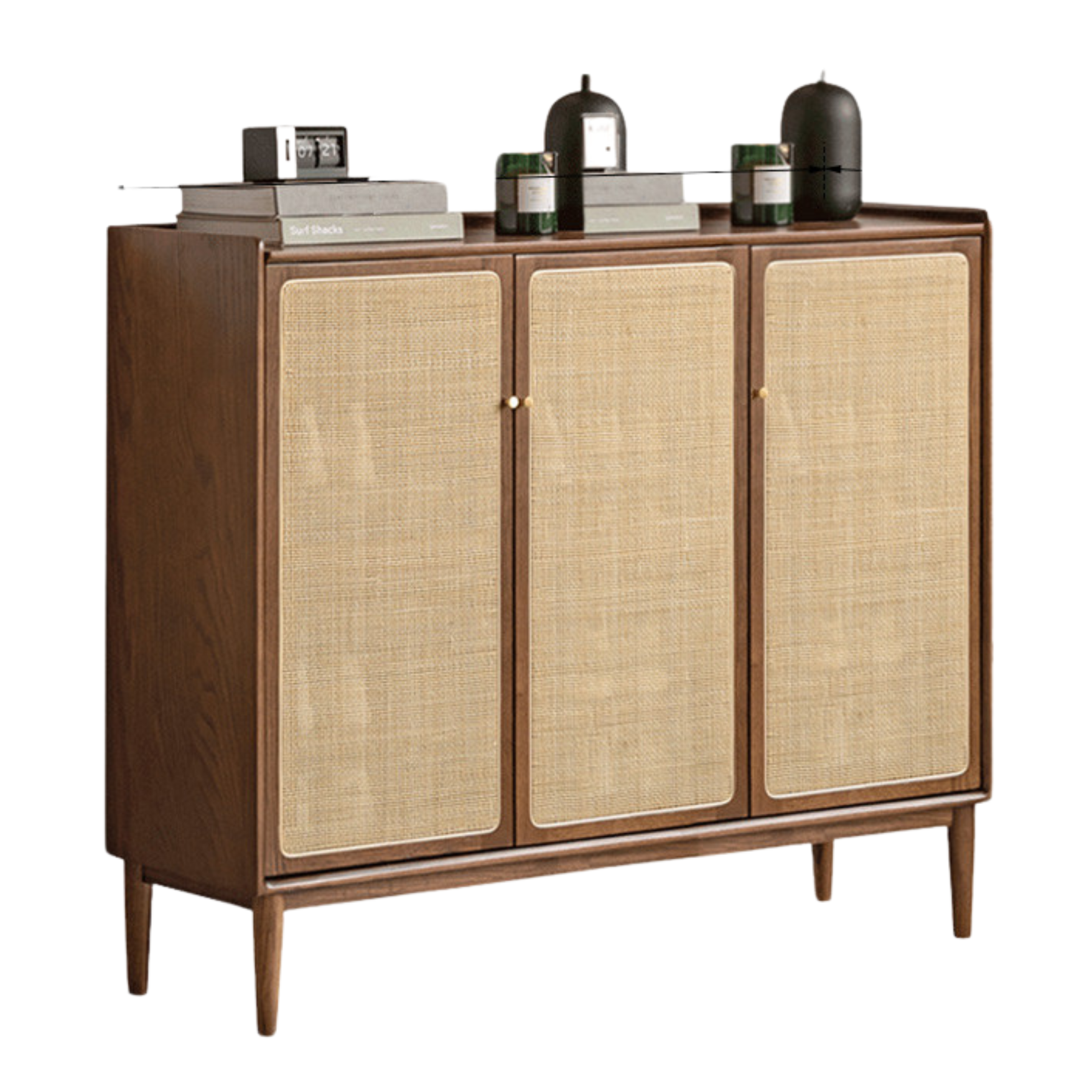 Black Walnut, Oak Solid Wood Rattan Shoe Cabinet