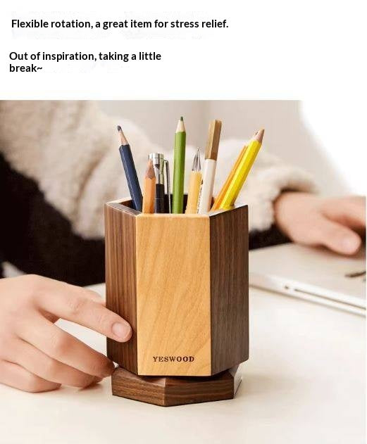 Black Walnut, Maple Solid Wood Rotating Pen Holder