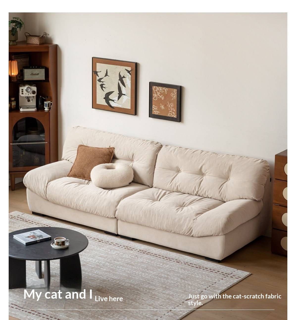 Fabric Italian Style Cloud Sofa With Russian Birch Wood Frame-
