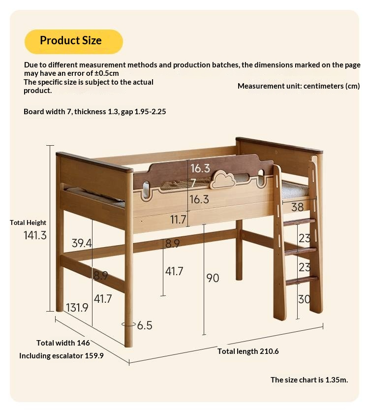 Rubberwood Solid Wood Children's Loft Bed with Under-Bed Cabinets