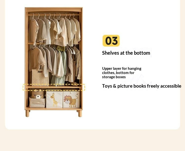Beech Solid Wood Children's Curtain Wardrobe