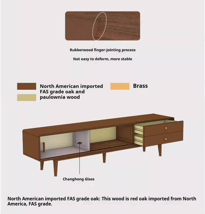 Oak, Solid Rubberwood, Beech Solid Wood TV Stand Glass Sliding Door