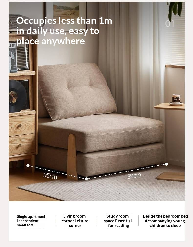 Armless Folding Sofa Bed with Wood Legs