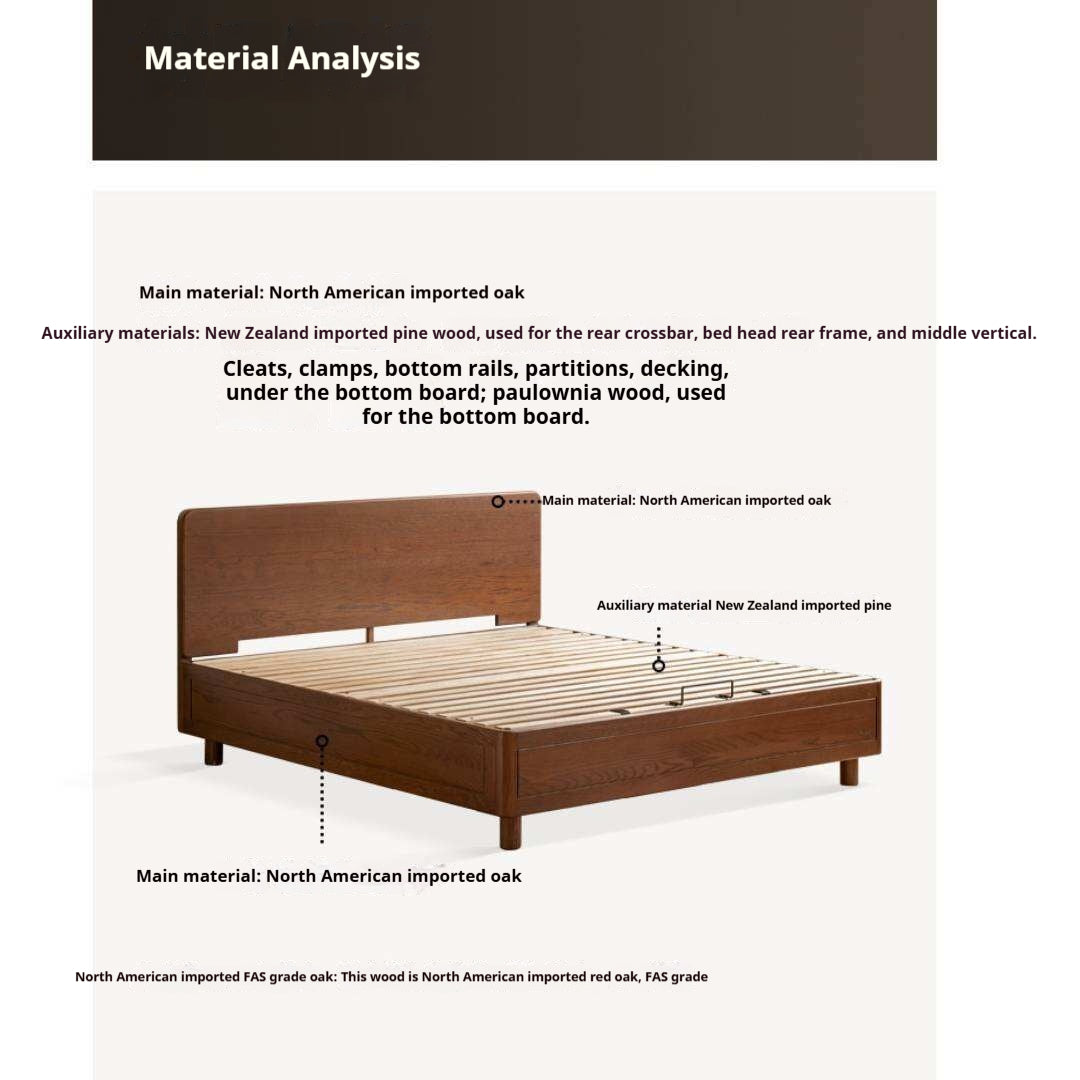 Oak Solid Wood Storage Bed with Gas Lift and Flat Panel Headboard