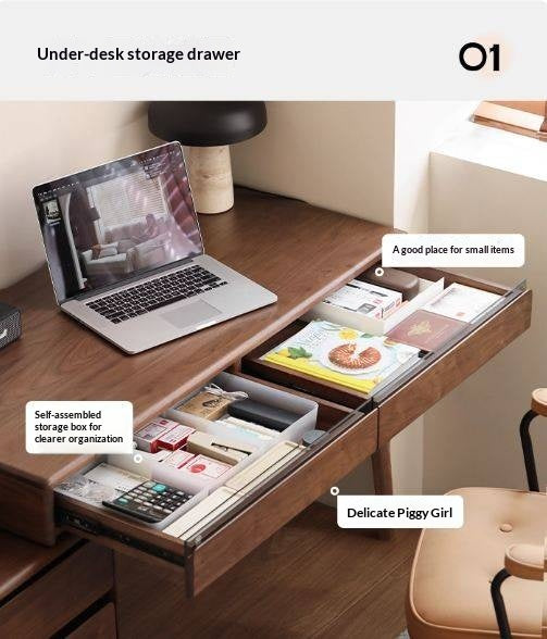 Black Walnut Solid Wood Integrated Desk With Drawer