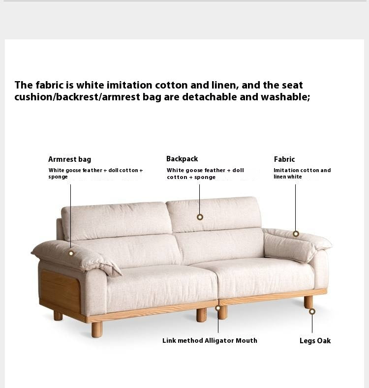 Oak Solid Wood Fabric imitation cotton and linen Sofa