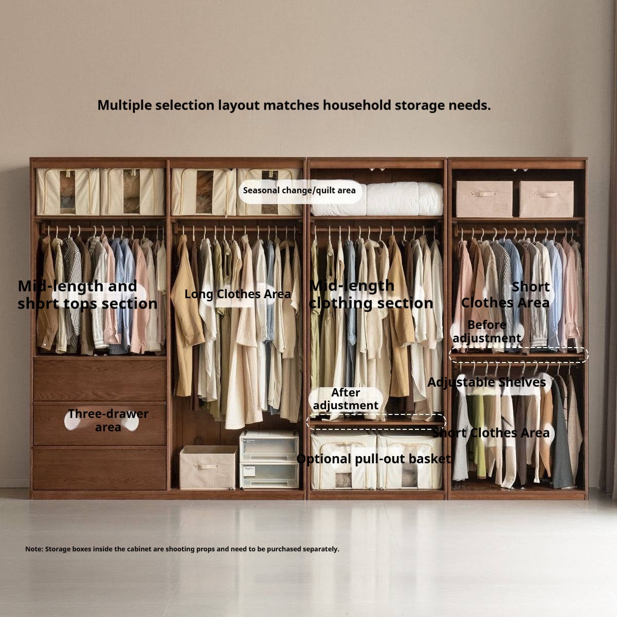 Oak Solid Wood Wardrobe with Modern Minimalist Design