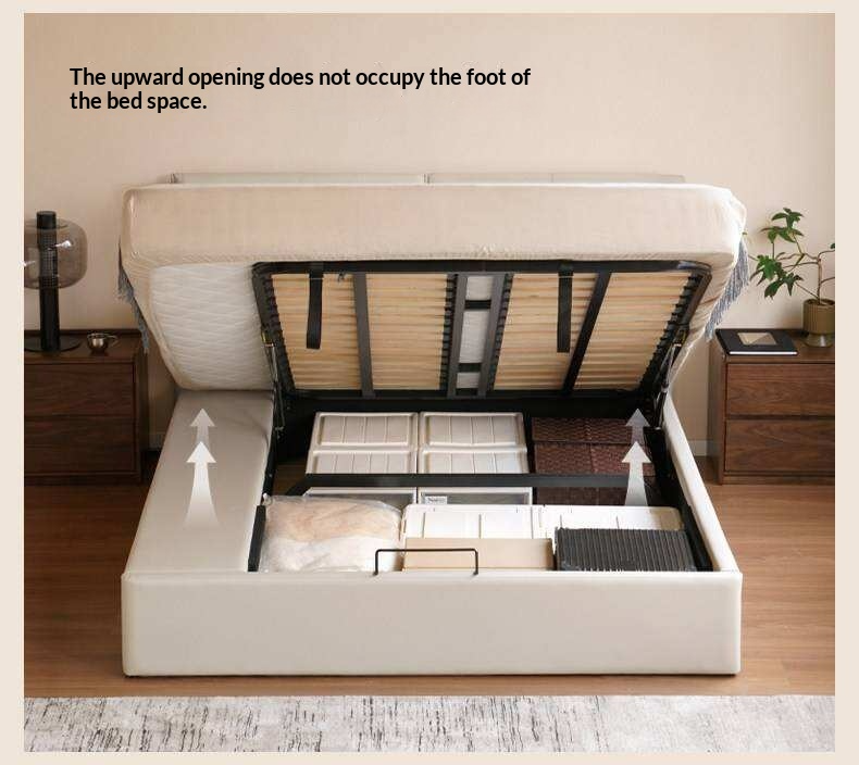 Genuine Leather Upholstered Lift-Up Storage Bed