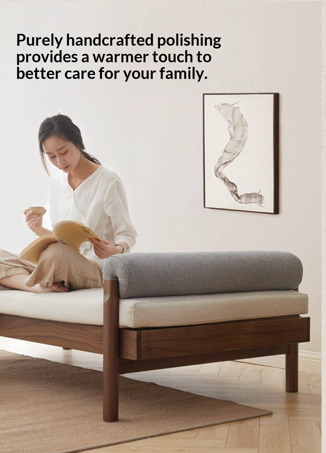 North american black walnut, Ash Solid Wood Single Sleeper Chaise Sofa Bed