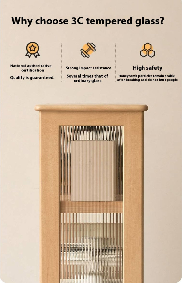 Beech Solid Wood Floor Movable Rack Side Cabinet