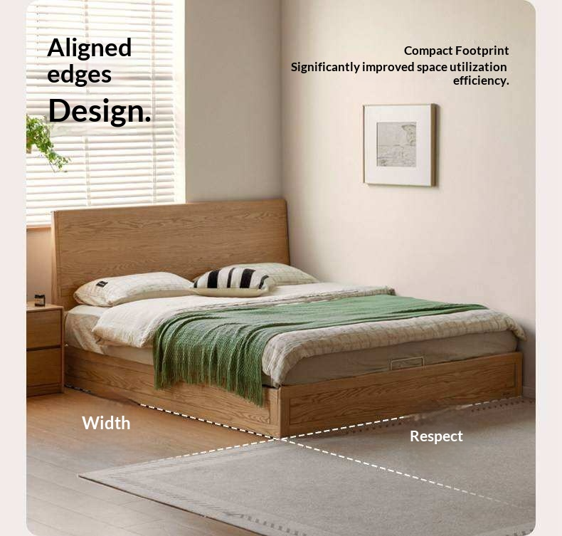 Oak Solid Wood Box Bed — Modern Minimalist Design