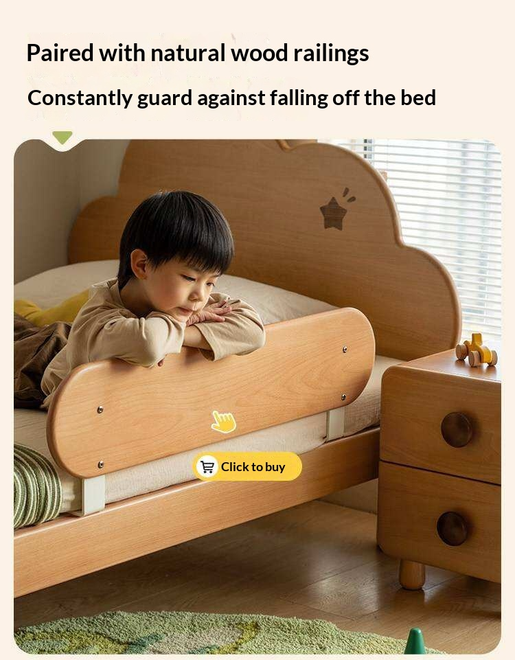 Beech Solid Wood Kids Montessori Platform Bed with Cloud Headboard
