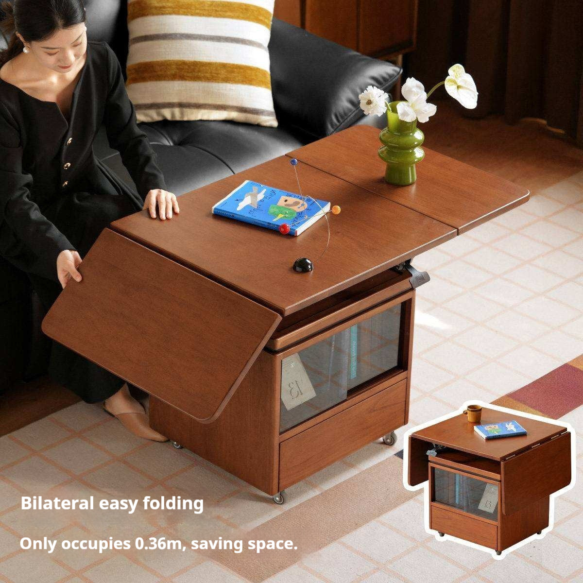 Tulipwood Solid Wood Lifting Coffee Table with Folding Square Top