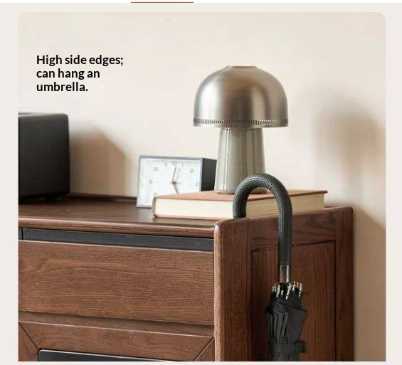 Oak Solid Wood Shoe Cabinet with Flip-Top Compartment and Perforated Metal Door