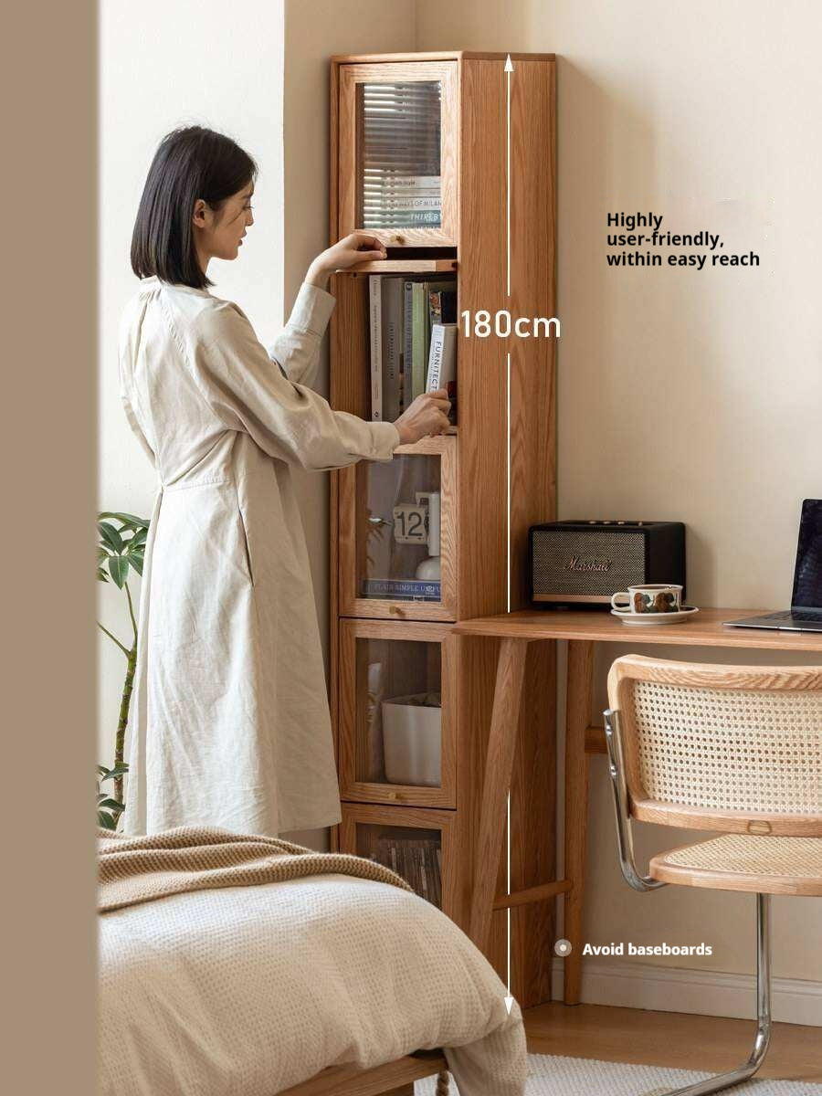 Oak Solid Wood Bookcase Corner Glass Flip Door