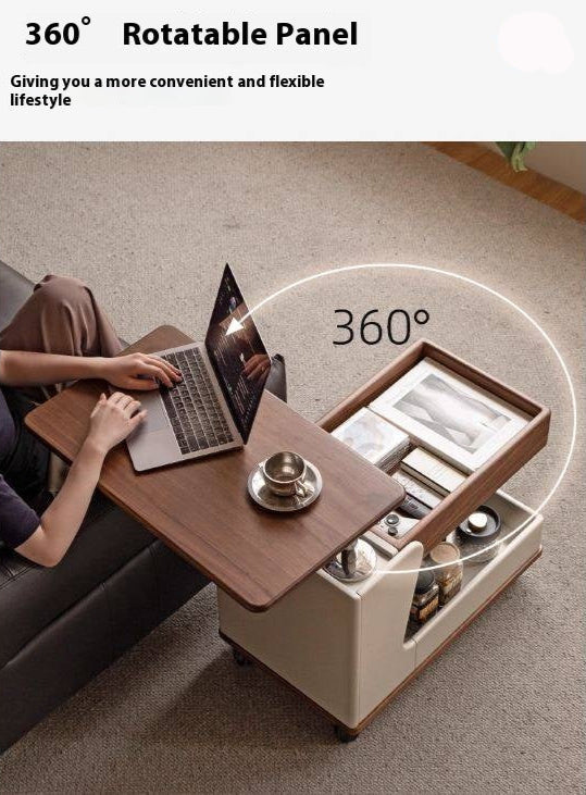Black Walnut Solid Wood Liftable Rotating Mobile Side Table