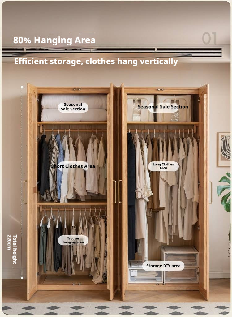 Oak Solid Wood Wardrobe French Retro Style